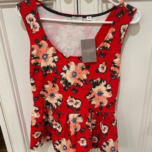 Anthropologie Vibrant Red Floral Blouse